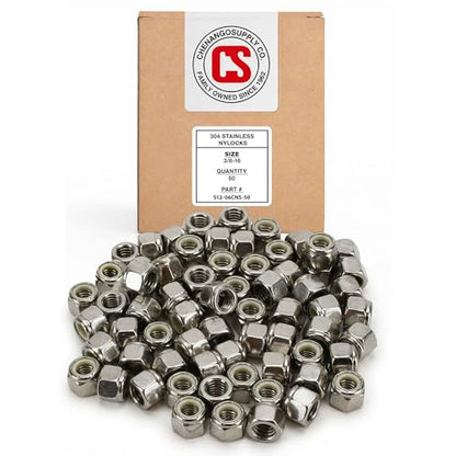 Chenango Supply 3/8-16 Stainless Steel Nylon Insert Lock Nuts - size: 3/8-16 NYLOCK