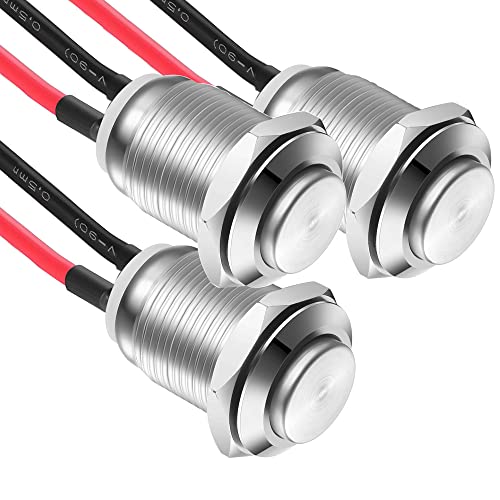 Gebildet 3 Pcs 12mm Prewired High Head Waterproof Push Button Latching 2A 12V/24V/125V/250V AC Self-Locking Stainless Steel Push Button On Off - color: SS-Latching