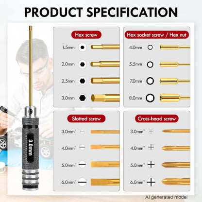 16in1 RC Tool Kit-Hex,Slotted, Socket, Phillips Screwdrivers Set - color: Gold