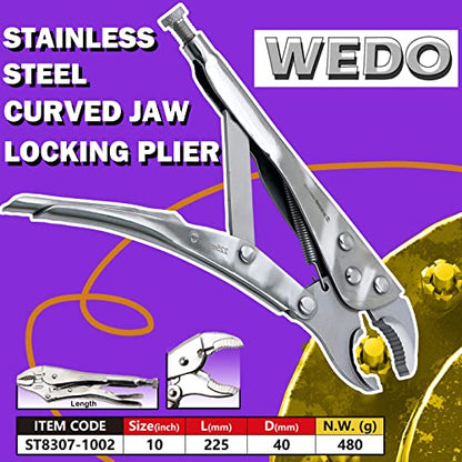 WEDO Locking Pliers 10", Curved Jaw Locking Pliers,Stainless Steel