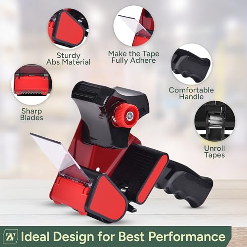 Zuvo Heavy Duty Tape Gun and Dispenser with 6 Clear Packaging Tapes. Clear Packaging Tape 44mm X 66m with Metal Tape Gun Dispenser for Moving Boxes,Warehouse Or General Packing Needs