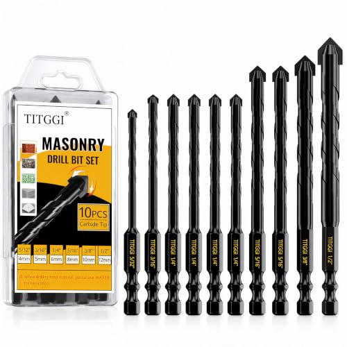 10Pcs Masonry Drill Bit Set, Concrete Drill Bit, 6 Size 5/32"-1/2" - size: 10 pcs 5/32"-1/2" Masonry Drill Bit Set