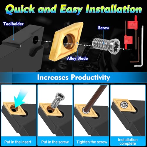 Indexable Lathe Turning Tool 21Pcs Kit 1/4'' 6mm Shank 7Pcs Metal Lathe Tools Holder Set with 14Pcs Turning Inserts for Turning Grooving Threading Boring Carbide Inserts Carbide Turning Tool - style: 7pcs 1/4" 6mm Shanks+14pcs Inserts