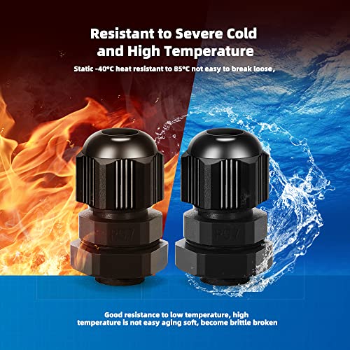 Cable Gland 20 Pack Plastic Waterproof Adjustable Connector 3-7mm PG7 Strain Relief Cord Connectors Joints Nylon with Gaskets - size: PG7(20-pack)