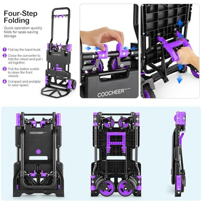 Folding Hand Truck Dolly, 330lb Convertible 4 to 2 Wheel Moving Cart,Purple - size: 330LB Purple