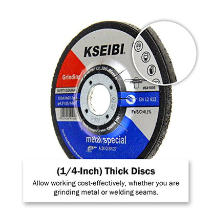 KSEIBI 651006 Grinding Wheels 10-Pack, Aluminum Oxide Discs for Metal & Stainless Steel, 4-1/2" x 1/4" x 7/8", Aggressive Grinding for Angle Grinders, Depressed Center Design - size: 4-1/2" x 1/4"