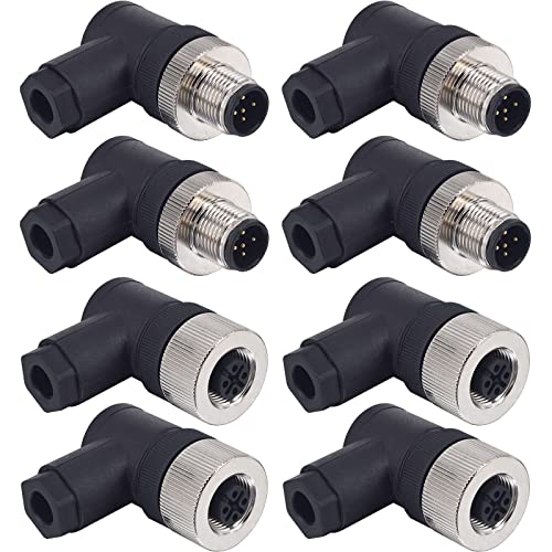 M12 5 Pin Male & Female Right Angle Socket Panel Aviation Wire Connector,12mm Industrial Circular Connector,Outdoor Waterproof IP67,4 Sets - color: Female+Male, size: 5Pin Right Angle