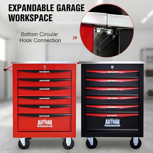 Rolling Tool Chest,Stainless Steel Worktop,Red,6‑Drawer - color: Red, size: 6-Drawers