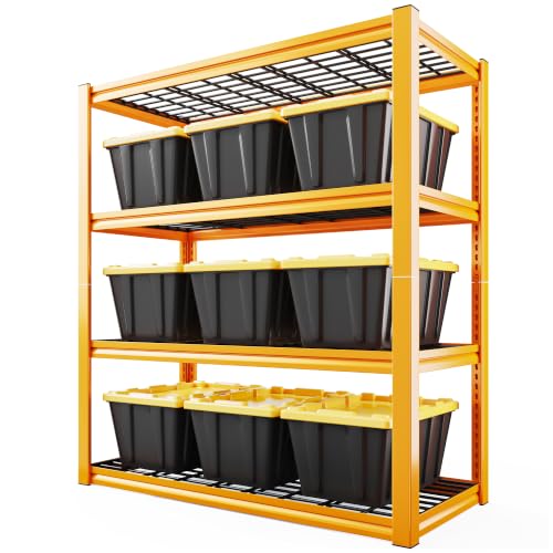 REIBII 40" W Yellow Garage Shelving with Double-Layer Frames for Hobbyists - size: 40" W X 19.7" D X 59.9" H