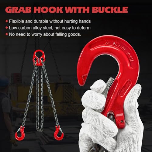 Pindex 5/16 Inch x 10 Ft 7000lbs 3.18 Tons G80 Chain Sling with Adjuster Hooks,Adjustable Length and Angle for Safe Towing - size: 10Ft 3T Adjustable