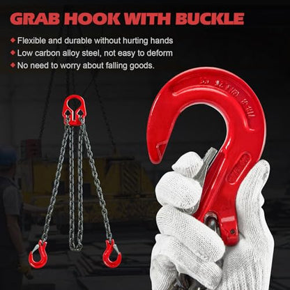 Pindex 5/16 Inch x 10 Ft 7000lbs 3.18 Tons G80 Chain Sling with Adjuster Hooks,Adjustable Length and Angle for Safe Towing - size: 10Ft 3T Adjustable
