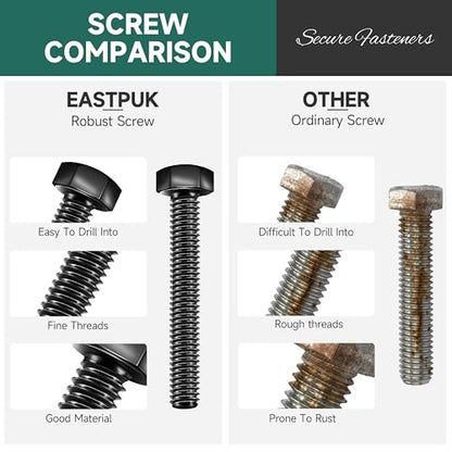 1/4-20 x 4 Hex Head Bolts Screws with Nuts, Flat & Lock Washers, 304 Stainless Steel Bolts and Nuts External Hex Drive Black Oxided 1/4 Bolt (10Sets) - color: Black, size: 1/4 x 4"