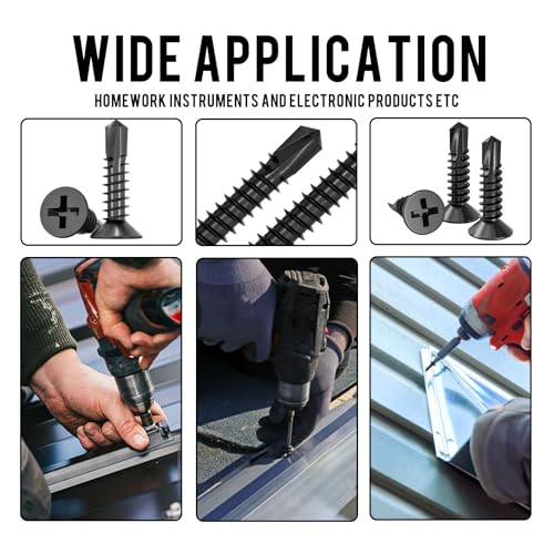 120Pcs Self Tapping Screws for Metal, 410 Stainless Steel, Black Coating, #8 x 1/2" Phillips Drive Flat Head Self Drilling Screws, Countersunk Sheet Metal Screws, Deck Screws Kit with 1 Bits - size: 100pcs #8 x 1/2", style: Flat Head