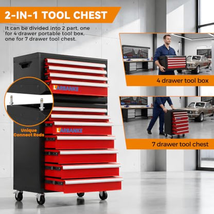 LARBANKE 11-Drawer Rolling Tool Chest with Wheels&Locks, Red Tool Cabinet - color: Red, size: 11 drawer tool chest