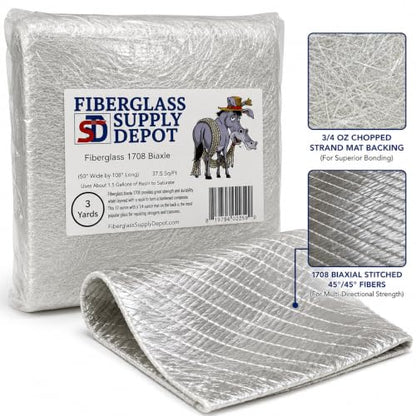 Fiberglass Supply Depot 1708 Fiberglass 45/45 DBM Biaxial 50" Inch Wide - 9 FEET Long - 3 Yards