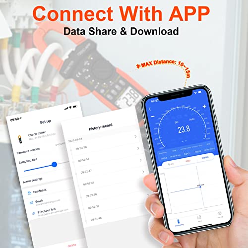 BTMETER Digital Clamp Meter Multimeter, Auto Range 4000 TRMS AC DC Voltmeter Ammeter Test Volt Amp Ohm Capacitance Frequency w/Data Export, Mini Multi Tester BT-7200CAPP - color: 400A AC/4000uA DC Current + Bluetooth