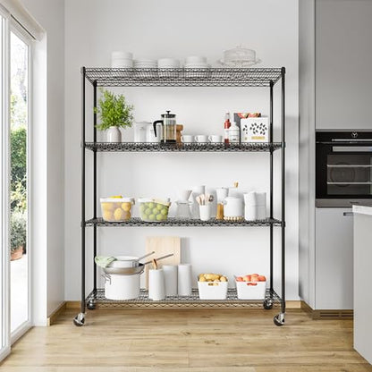 UltraDurable 4-Tier NSF Steel Wire Shelving, 60"W x 24"D x 76"H, Black - color: Black, size: 4-Tier Shelving, 60" W x 24" D