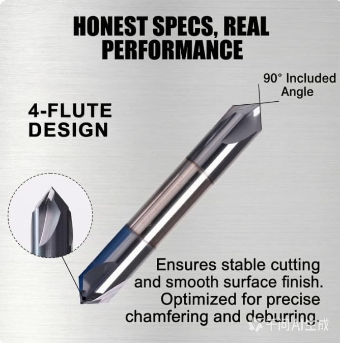 NZ 3/8" 4-Flute Double-Ended Chamfer Mill, CNC Milling Bits AlTiN-Coated Solid Carbide 90° V-Groove for Alloy Steel, Hardened Steel & Stainless Steel | 1-Pack