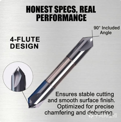 NZ 3/8" 4-Flute Double-Ended Chamfer Mill, CNC Milling Bits AlTiN-Coated Solid Carbide 90° V-Groove for Alloy Steel, Hardened Steel & Stainless Steel | 1-Pack