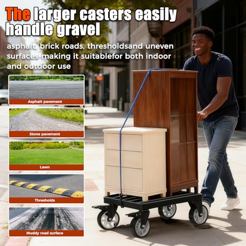 Stainless Steel Furniture Dolly, 2000lbs Capacity Heavy Duty Furniture Dolly, 5-inch Swivel casters, 24 x 18 inch Platform and Fastening Device, Safely Moving Heavy Objects - size: 24"L x 18"W x 7.5"H