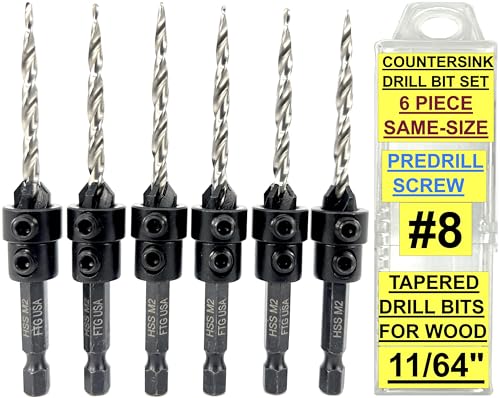 FTG USA 6 Pc #8 (11/64") Countersink Drill Bit Set with Tapered Drill Bits - size: #8, style: Same Sort 6 Pc
