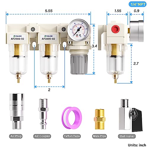 TAILONZ 1/4"NPT 3-in-1 Filter Regulator (AF2000+AF2000+AR2000) - color: Double Filter+Regulator, size: 1/4"NPT