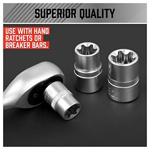SEDY 14-Piece E-TORX Socket Set - Premium Female Torx Socket Set, Ultimate Torque Star Sockets, External Torx Sockets, E4 E5 E6 E7 E8 E10 E11 E12 E14 E16 E18 E20 E22 E24 - style: 14-Piece E-Torx - (E4-E24)