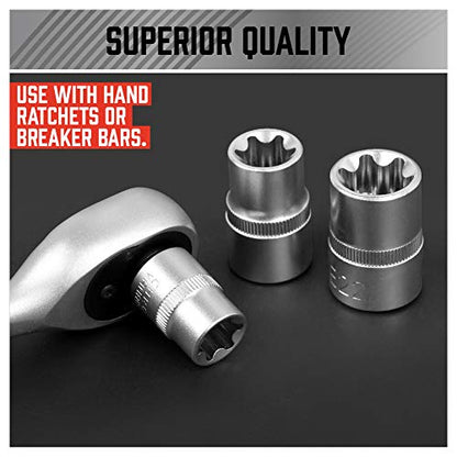 SEDY 14-Piece E-TORX Socket Set - Premium Female Torx Socket Set, Ultimate Torque Star Sockets, External Torx Sockets, E4 E5 E6 E7 E8 E10 E11 E12 E14 E16 E18 E20 E22 E24 - style: 14-Piece E-Torx - (E4-E24)