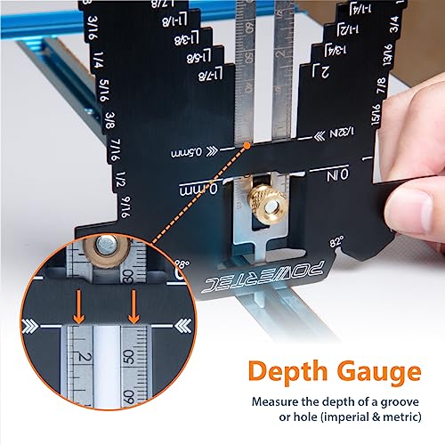 POWERTEC Universal 5-in-1 Step Depth Gauge for Measuring Chisel Angles, Drill Points, and Setting Router Bit, Saw Blade Heights – Compatible with Table Saw and Router Table – Woodworking Tools (80023) - style: Router Table Measuring Gauge