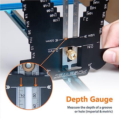 POWERTEC Universal 5-in-1 Step Depth Gauge for Measuring Chisel Angles, Drill Points, and Setting Router Bit, Saw Blade Heights – Compatible with Table Saw and Router Table – Woodworking Tools (80023) - style: Router Table Measuring Gauge