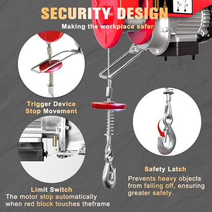 Electric Hoist, 1320 lbs Electric Winch with 328 ft Wireless & 13ft Wired Remote Control, Single/Double Slings, 40 ft Single Cable Lifting Height, Lift Hoist for Garage, Warehouses, Attic - style: 1320lbs Wireless/Wired