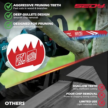 6 Inch Wood Pruning Reciprocating Saw Blades, 5TPI Saw Blades Set with Organizer Case for Trees Wood Cutting, 5 Pack - color: 5-Pc 6" Wood (Pruning)