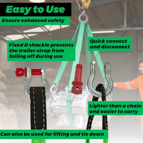 HENBOW Heavy Duty Flat Lift Sling with D Ring Shackle,8'X2 Lift Sling Straps 4400 lbs Safety Load，Web Sling for Hoist Car Tree Saver Winch Recovery - size: 2 Inch × 8 FT