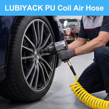 2PCS Polyurethane Recoil Air Hose, 1/4" ID by 25FT, Yellow - color: Yellow, size: 1/4" ID x 25FT