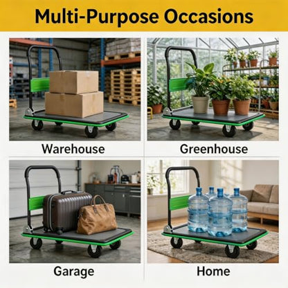Foldable Platform Hand Truck, Heavy Duty Push Cart Dolly (Green) - color: 660lbs-green
