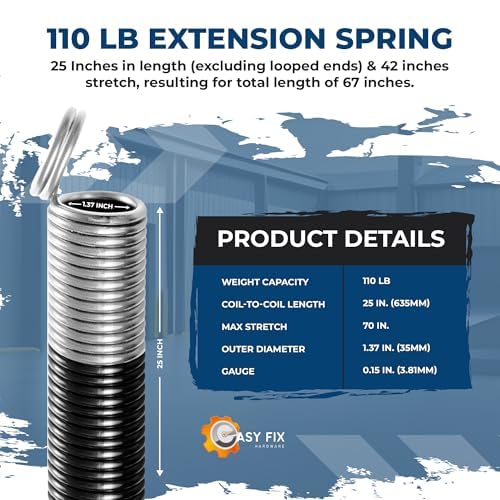 110 lb White Garage Door Extension Springs, Heavy-Duty Double-Looped 2-Pack for 7 ft Sectional Doors, ASTM 229 Steel, 30,000 Cycles - size: 110-White