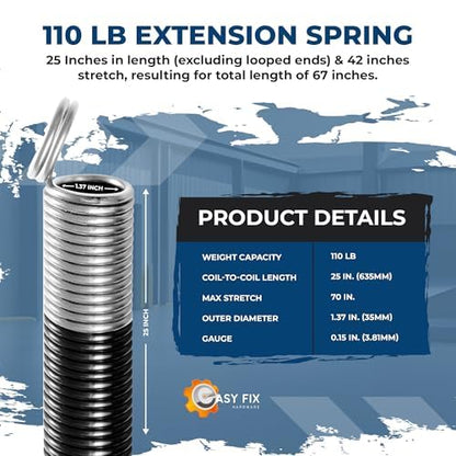 110 lb White Garage Door Extension Springs, Heavy-Duty Double-Looped 2-Pack for 7 ft Sectional Doors, ASTM 229 Steel, 30,000 Cycles - size: 110-White