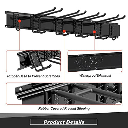 Sttoraboks Garage Wall Organizer, Heavy Duty Tool Hangers for Garage Wall with 6 Double Hooks & 2 Rails, Tool Organizer Wall Mount, Garage Hanging Storage Rack for Shovel, Rake, Broom and Ski Gear - size: 34inch 2 panels+6 hooks