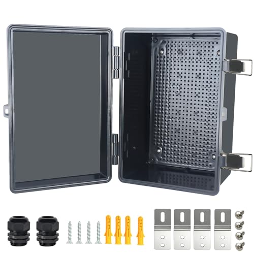 Electrical Junction Box, IP67 Waterproof Outdoor Box ABS Plastic Enclosure with Stainless Steel Latches & Brackets, Hinge Black Cover Project Box with Mounting Plate Outer size11.8"x7.9"x6.7" - color: Black, size: 11.8"x7.9"x6.7"