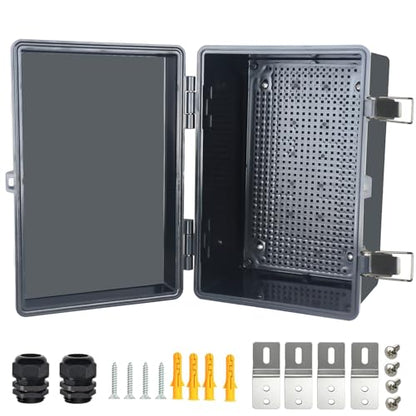 Electrical Junction Box, IP67 Waterproof Outdoor Box ABS Plastic Enclosure with Stainless Steel Latches & Brackets, Hinge Black Cover Project Box with Mounting Plate Outer size11.8"x7.9"x6.7" - color: Black, size: 11.8"x7.9"x6.7"
