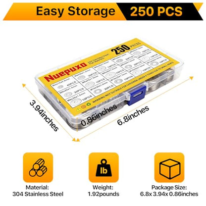 250PCS Flat Washers Assortment Kit, 304 Stainless Steel Washers - style: 250PCS (Metric)