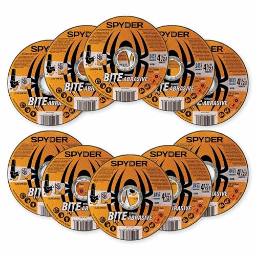 Spyder 4.5-inch Ceramic Abrasive Cut Off Wheels, 10-Pack, ⅞-inch Arbor Type 1 Disk for Angle Grinders, 0.045” Thickness, Cuts Mild and Stainless Steel, Cast Iron, and More - size: 4.5-Inch, 7/8-Inch Arbor, style: 10-Pack - T1
