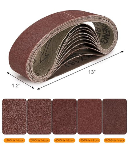 Sbestily 20 Pack 1.2" x 13" Knife Sharpener Sanding Belts Assorted Grits