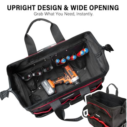 HAUTMEC 18" Rolling Tool Bag with Wheels, Heavy-Duty Water-Resistant Tool Bag Organizer with 23-Pocket, Wide-Mouth Design, Oversized Wheels & Telescoping Handle - HTTBM25004 - color: 18-Inch | Red