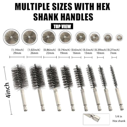 MAXMAN Bore Brush Set, 8PCS Wire Brush for Drill, 1/4" Hex Multi-Diameter