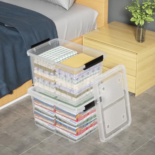 Zopnny 30 Qt Stackable Storage Bins with Lids, Clear Box and Wheels, 4-Pack - size: 30 Quart