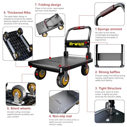 Push Cart, Folding Mobile Platform Trolley (Black) - color: Black