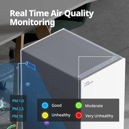 COWAY Air Purifiers for Large Room Whole Home Up to 4,253ft², 2 Sets of XL Washable Pre-Filters and HEPA Filters for Dual Purification, AQI, Turbo Mode, Timer, Wheels, 5yr Warranty, ProX(W) - style: AIRMEGA ProX White