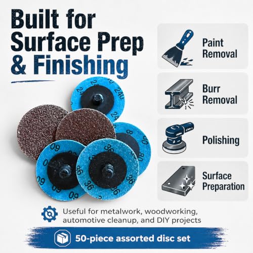 Surface Conditioning Discs, 50 Pcs, 36 60 80 120 240 Grit, Quick Change Abrasive Pads for Polishing, Deburring, Rust and Paint Removal