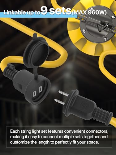 HYPERLITE Construction String Lights: 100FT 10 Bulbs String Work Lights with Climbing Hooks - IP65 Waterproof Linkable LED Construction String Lights for Job Site Attic Renovation Crawlspace Lighting - size: 100FT-2Prong